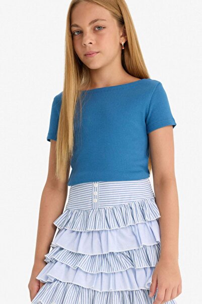 DeFacto Tricou cu mânecă scurtă cu gât kayak și nervuri pentru fete F7003A825AU