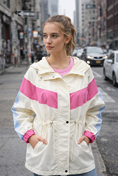 İLKCET MODA Color Block Oversize Women's Raincoat