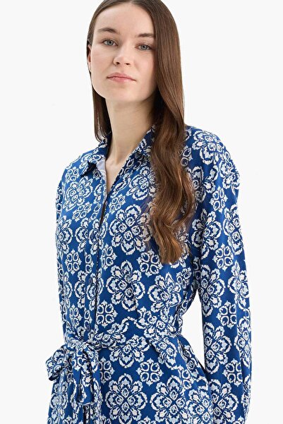 DeFacto Relax Fit Desenli Viskon Uzun Kollu Tunik D9753AX25SM