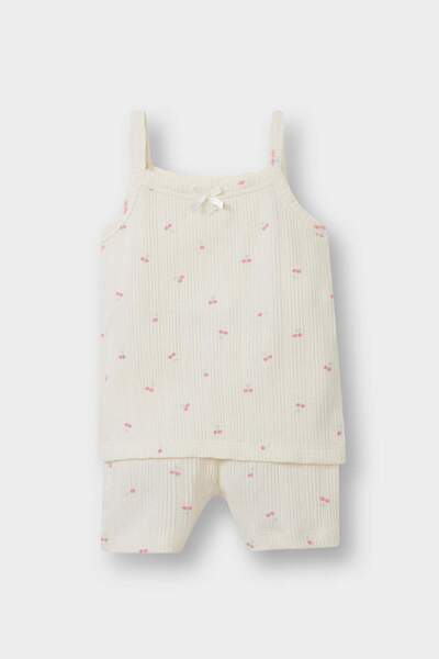 DeFacto Pajama Set Fruit Patterned Strappy Ribbed Top Shorts Baby Girl E4654A...