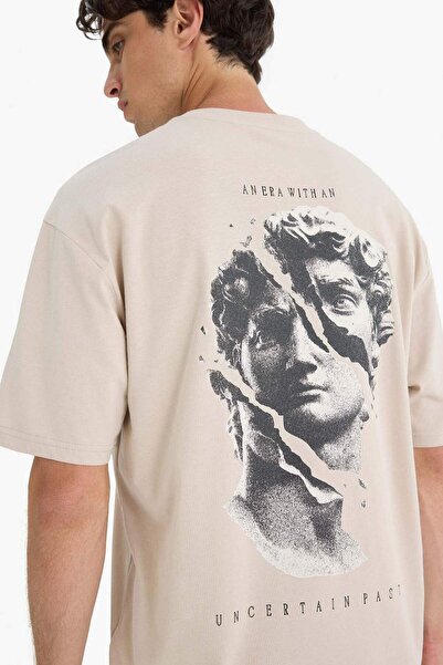 DeFacto 100% bavlna Boxy fit tričko s kulatým výstřihem a potiskem na zádech ...