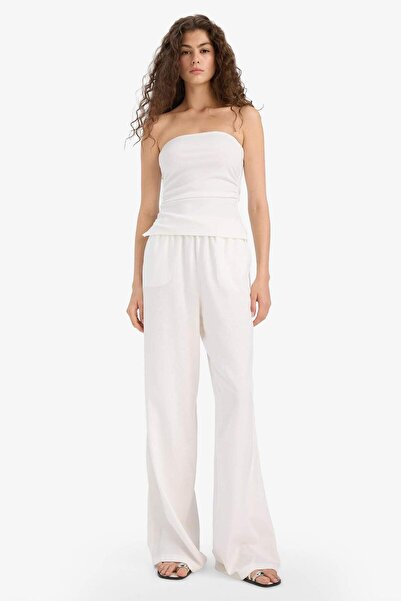 DeFacto Παντελόνι με πλατύ πόδι διπλή τσέπη με ελαστική μέση τυπικού μήκους λ...