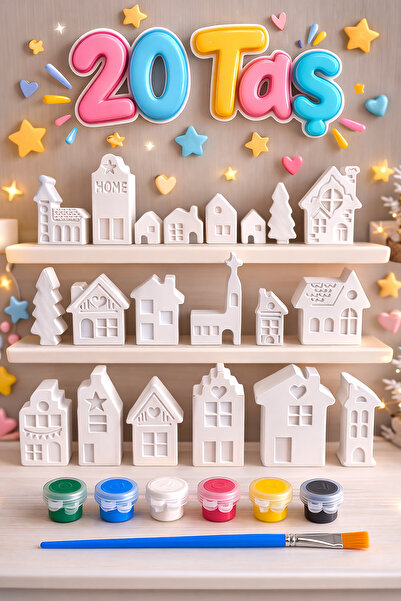 Atölye yüksel Mega Şehir Taş Boyama Seti =20 taş + 6 Renk Boya + fırça