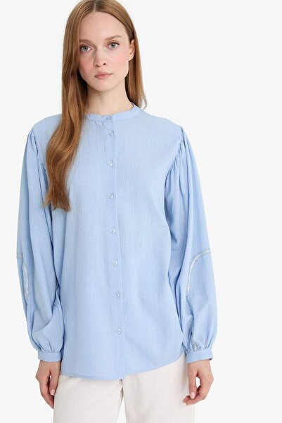 DeFacto Relax Fit Сорочка з довгими рукавами та коміром-стійкою F4556AX25HS