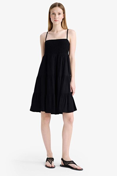 DeFacto Square Neck Crinkle Fabric Straps Mini Dress F7225Ax25Sm