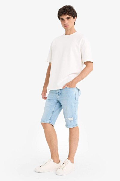 DeFacto Slim Fit Dar Kesim Jean Bermuda Şort F4685AX25SM
