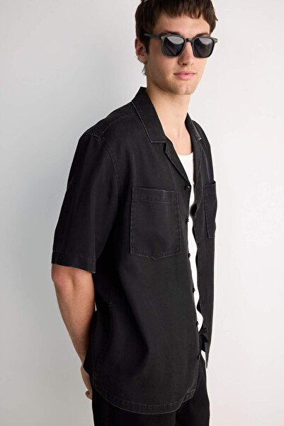 DeFacto Relax Fit Pamuklu Tencel Kumaş Kısa Kollu Gömlek E1387AX25SM