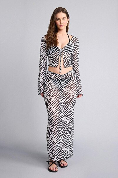 DeFacto Fustă de plajă din tul cu imprimeu zebră, croială normală C3179AX25HS