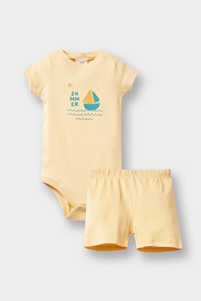 DeFacto 2li Takım Dinozor Baskılı Fitilli Kaşkorse Kısa Kollu Çıtçıtlı Body Ş...