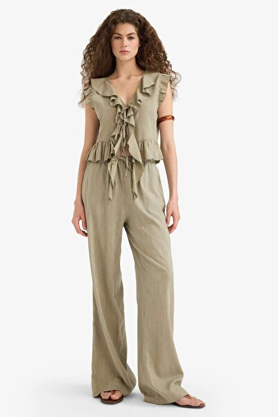 DeFacto Pantaloni cu picior larg, cu buzunare duble, talie normală, lungime s...