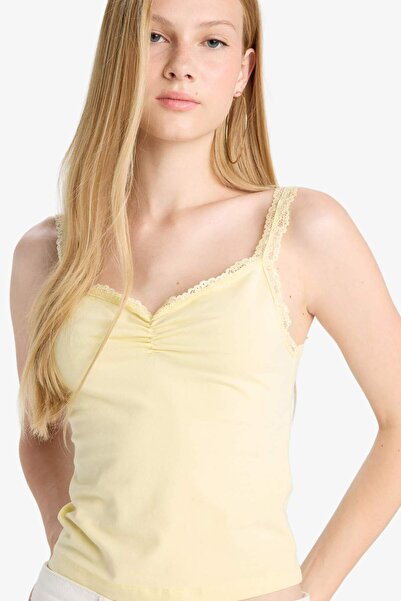 DeFacto Приталений бавовняний топ з мереживним коміром F6258AX25HS