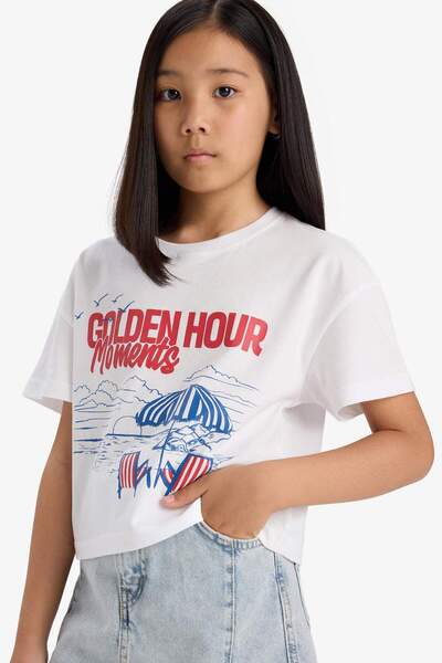 DeFacto Boxy Fit Crew Neck Printed Short Sleeve T-Shirt Girls E0391A825Sm