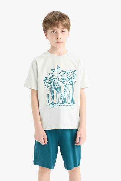 DeFacto %100 Pamuklu Baskılı Beli Lastikli Pijama Takımı Erkek Çocuk F1735A825HS