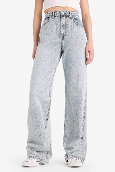 DeFacto Ίσιο φαρδύ ψηλόμεσο μακρύ τζιν παντελόνι E1704AX25SM