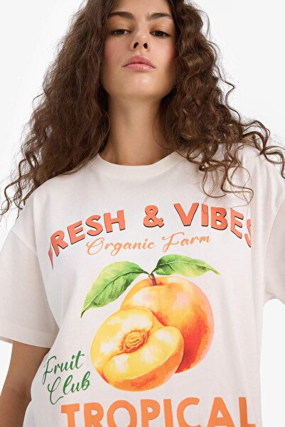 DeFacto Oversize Wide Fit Crew Neck Printed Short Sleeve T-Shirt F6199Ax25Hs