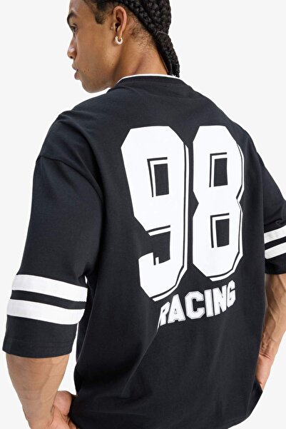 DeFacto Μπλουζάκι με χαλαρή εφαρμογή και στάμπα στον λαιμό, με κοντά μανίκια ...