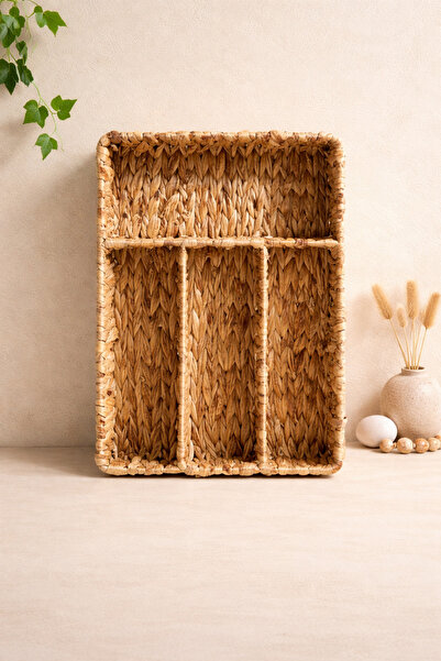 KaiHome Wicker Spoon Holder 4 Compartment Organizer