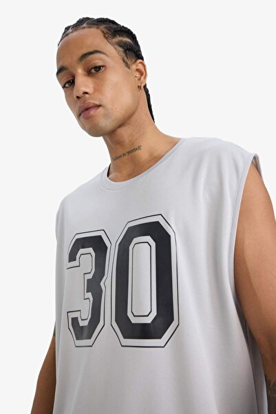 DeFacto Quick Dry Breathable Boxy Fit Crew Neck Printed Athlete Tank Top E439...