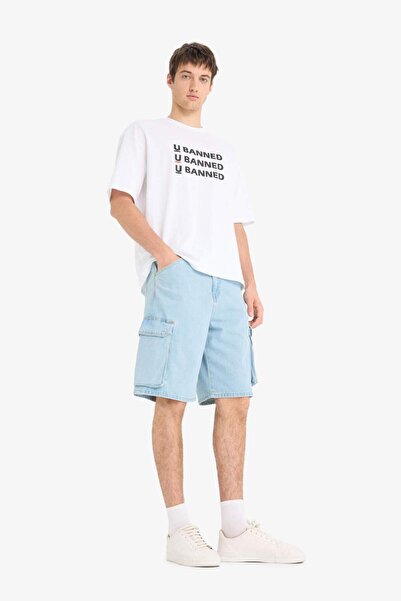 DeFacto %100 Pamuk Kargo Fit Jean Bermuda Şort E1381AX25SM