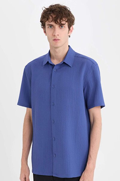 DeFacto Regular Fit Krinkıl Yazlık Kısa Kollu Beyaz Gömlek E1223AX25SM