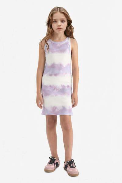 DeFacto Καλοκαιρινό φόρεμα για κορίτσια με μοτίβο μπατίκ, αμάνικο καμιζόλ, ρι...