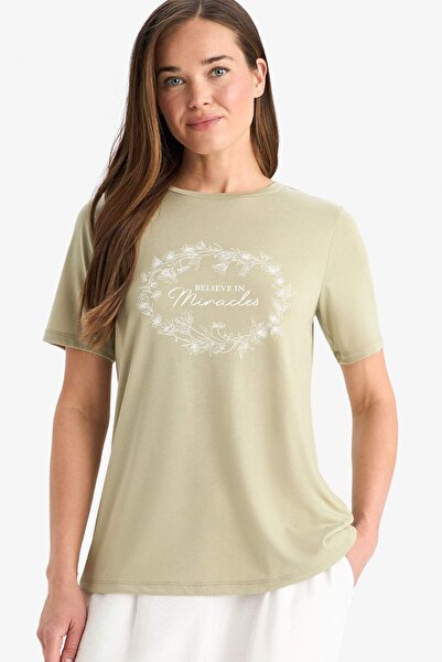 DeFacto Bedrucktes Kurzarm-T-Shirt mit normaler Passform und Rundhalsausschni...