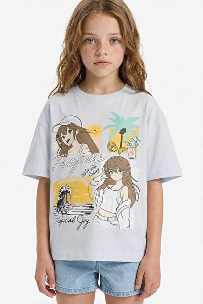 DeFacto Široka majica kratkih rukava sa širokim krojem i printom za devojčice...