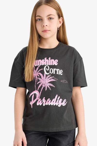 DeFacto Relax Fit T-Shirt mit Rundhalsausschnitt und Aufdruck, kurzärmelig, f...