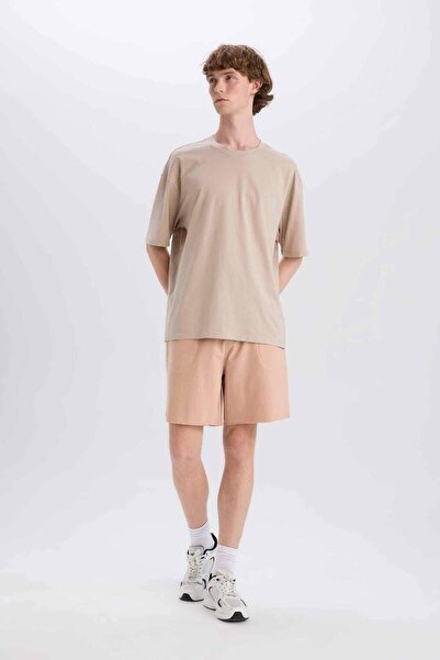 DeFacto %100 Pamuk Slim Fit Dar Kesim Dar Paça Cepli Basic Düz Şort B8673AX25SM