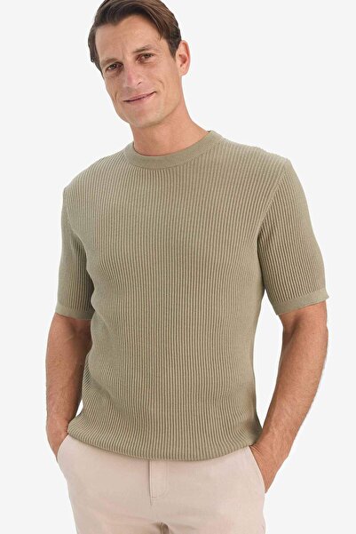 DeFacto Πλεκτό μπλουζάκι από 100% βαμβάκι με κοντό μανίκι με λαιμόκοψη E5765A...