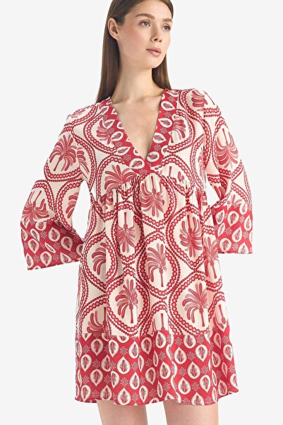 DeFacto Gemustertes Strandkleid mit V-Ausschnitt D5735AX25HS