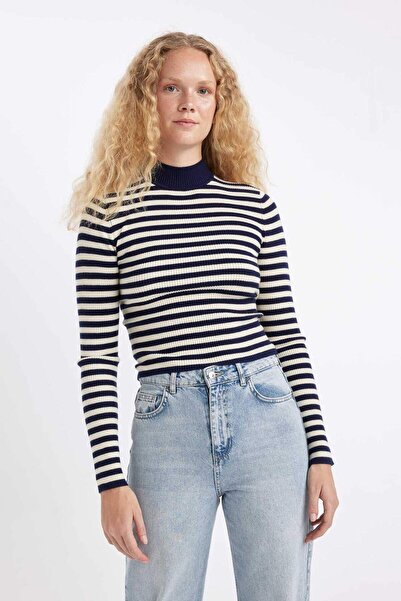 DeFacto Pulover tricotat cu jumătate de gât cu dungi C7202AX24WN