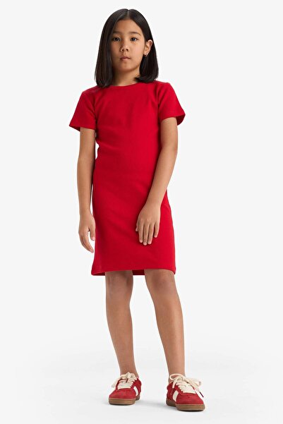 DeFacto Geripptes Camisole-Sommerkleid mit Rundhalsausschnitt und kurzen Ärme...