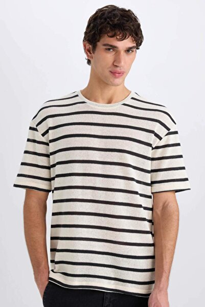 DeFacto Μπλουζάκι με κοντό μανίκι με ριγέ λαιμόκοψη E1384AX25SM