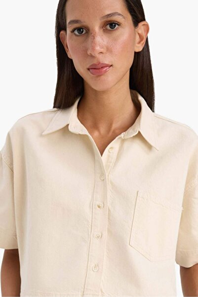 DeFacto 100% Cotton Cropped Pad Fit Pocketed Jean Shirt E8261Ax25Sm