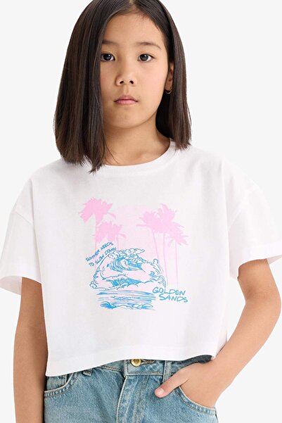 DeFacto Crew Neck Printed Short Sleeve T-Shirt Girls E0384A825Sm