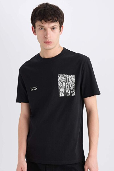 DeFacto Tricou cu mânecă scurtă, 100% bumbac, cu decolteu rotund, cu imprimeu...