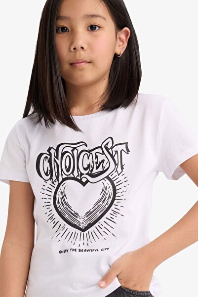 DeFacto Μπλουζάκι με στάμπα με λαιμόκοψη ποδηλάτου και κοντό μανίκι για κορίτ...