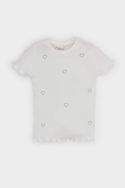 DeFacto Tricou cu mânecă scurtă, cu decolteu rotund, cu imprimeu inimioare, p...