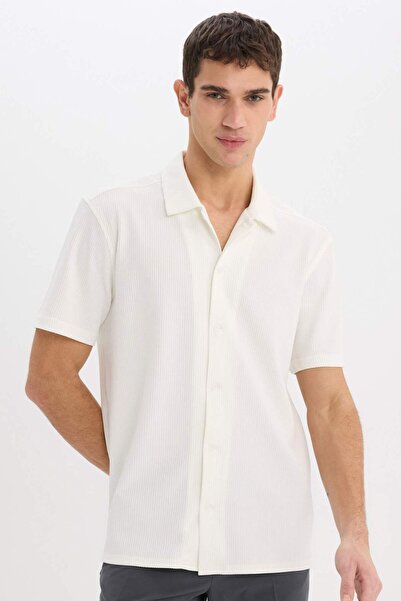 DeFacto Regular Fit Polo Collar Summer Ecru Men's Shirt E1211Ax/Er85