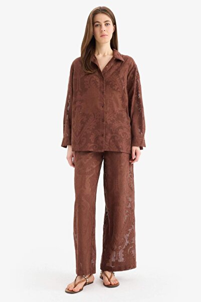 DeFacto 100% βαμβακερό δαντελωτό λευκό παντελόνι παραλίας με ελαστική μέση D9...