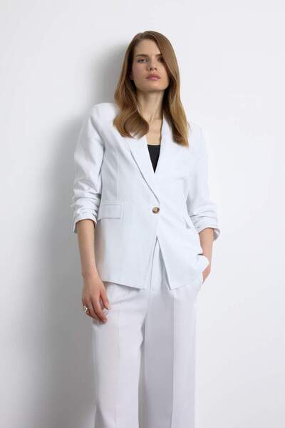 DeFacto Оверсайз широкий крій, білий блейзер з суміші льону Z2536AZ25SP