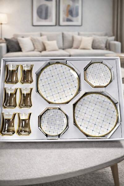 Paşabahçe 18 Parça Harencıya Pasta Takımı| 6 Adet Çay Bardağı Puantiyeli 6 Ad...