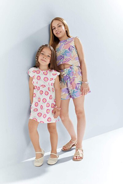 DeFacto Çiçekli Kısa Kollu Krinkıl Viskon Yazlık Elbise Kız Bebek E8722A525SM