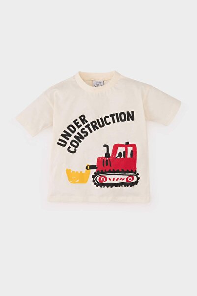 DeFacto Tricou cu mânecă scurtă cu imprimeu vehicul, decolteu rotund, pentru ...
