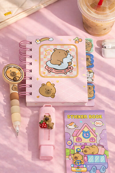 matheon Kawaii Ayıcık Temalı Defter + Kalem + Asansörlü Silgi + Sticker Book ...