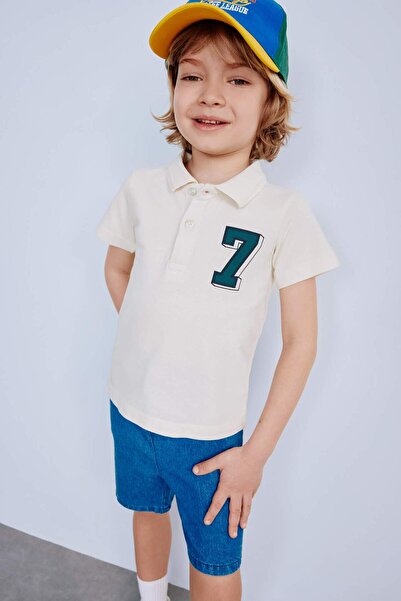 DeFacto Μπλουζάκι με στάμπα πικέ με γιακά πόλο και κοντό μανίκι για αγοράκι E...