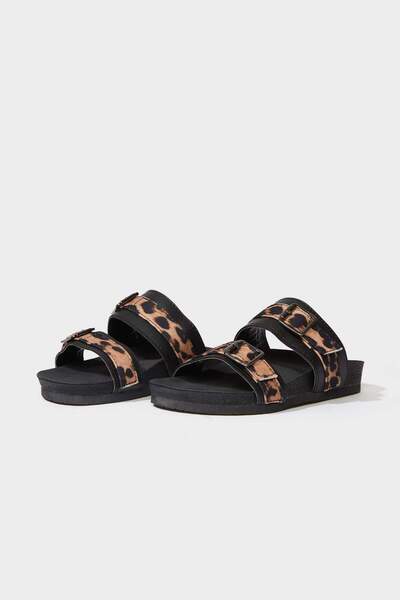 DeFacto Пантофки с плоска подметка и леопардов принт за момичета E7809A825SM