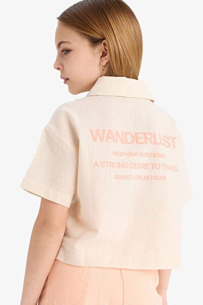 DeFacto Cămașă cu mânecă scurtă, din bumbac, cu imprimeu pe spate, pentru fet...