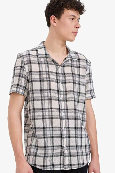 DeFacto Regular Fit Polo Collar Checkered Summer Cotton Short Sleeve Shirt D7...